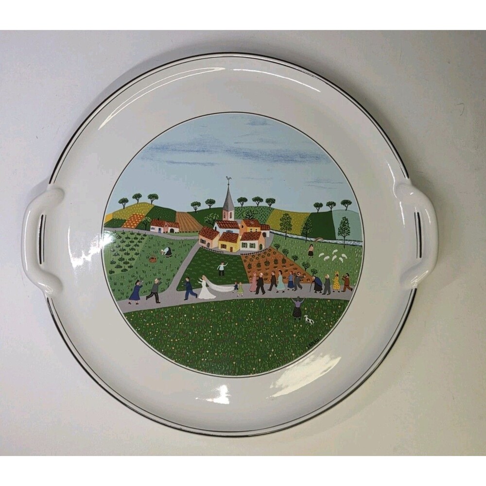 Villeroy & Boch Design Naif Handled Cake Plate Platter 12.5" Porcelain Round
